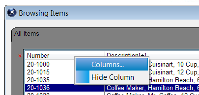 accessing the column display choices