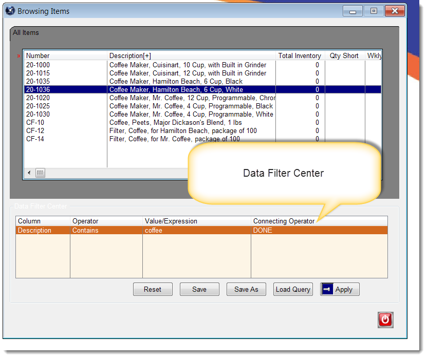 Filtering browse tables