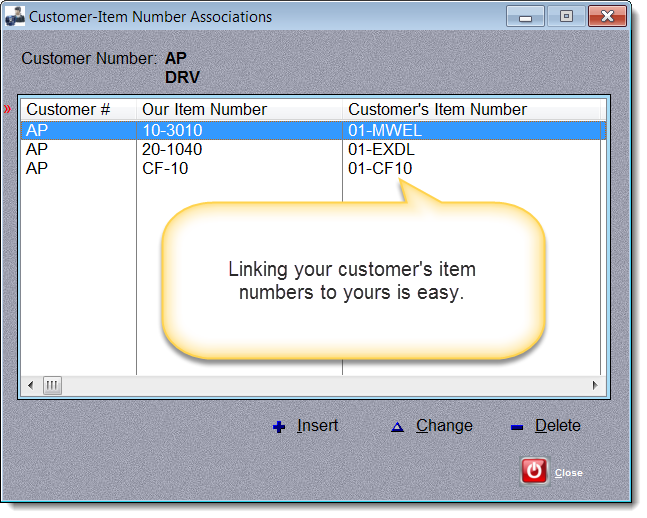 Customer Part Number Listing