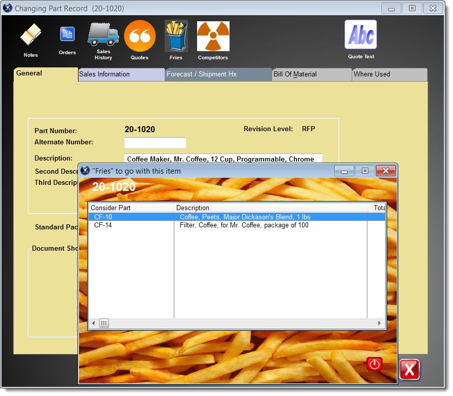 fries - remember to offer related items when quoting
