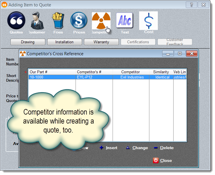Accessing competitor information from a quote
