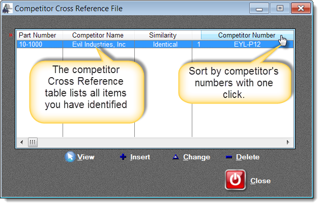 Competitor Cross Reference